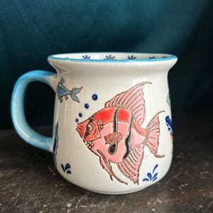 Yokohama Studio Hand Painted Textured Angel Fish Coffee Mug Aquatic Theme Cup